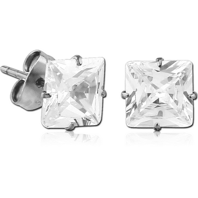 Surgical steel earring with square crystal