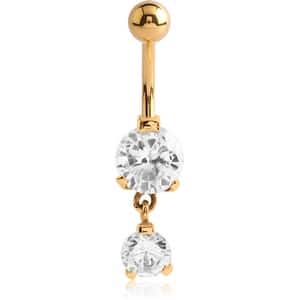 Gold plated crystal dangle belly bar