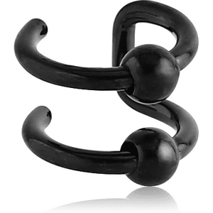 Black Steel Illusion 2 Ring Ear Cuff with Balls