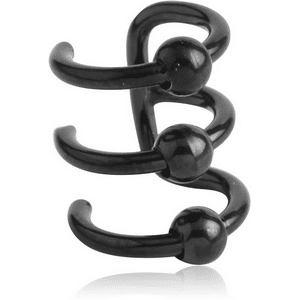 Black steel triple ear cuff with balls