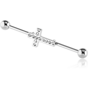 Surgical Steel Industrial with Jewelled Cross Charm