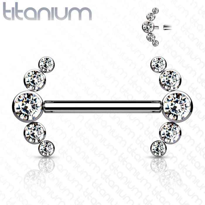 Implant Grade Titanium 5 Jewel Cluster Nipple Bar