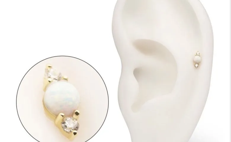Invictus 14K Solid Gold Opal CZ top with labret bar